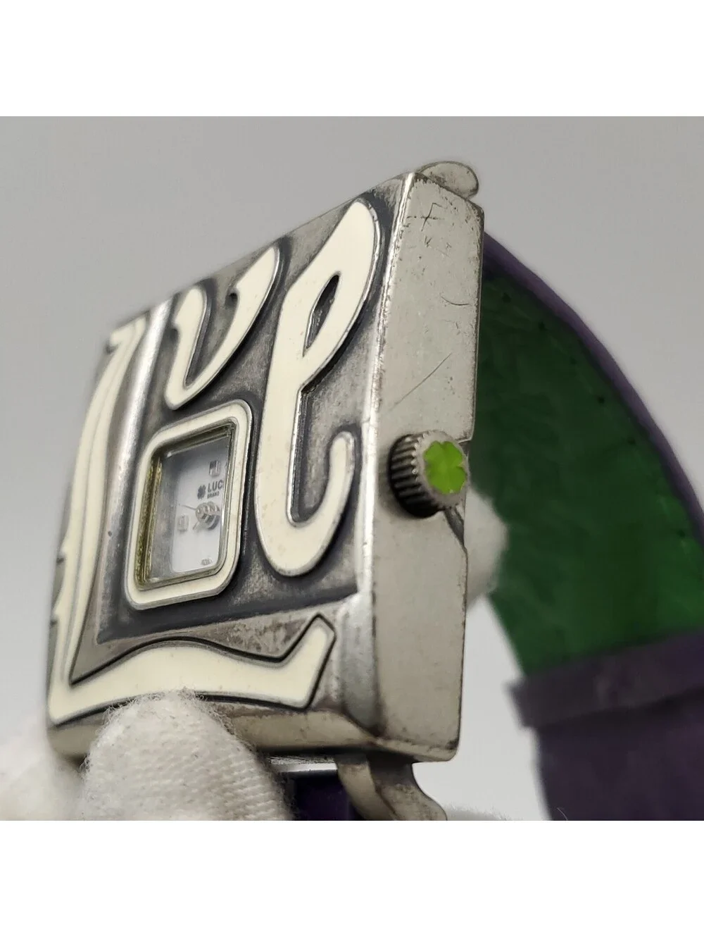 Lucky Brand Quartz Womens Watch 37mm Square Face Love Purple/Green New Battery